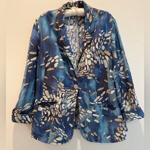 COLDWATER CREEK Linen Blend Blazer Jacket Abstract Pattern Office Casual Chic